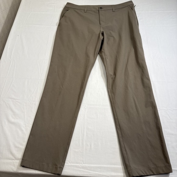 Lululemon Lm5ar3s Stretch Pants TAN KHAKI Square Dot MENS 36X32 - Picture 1 of 6